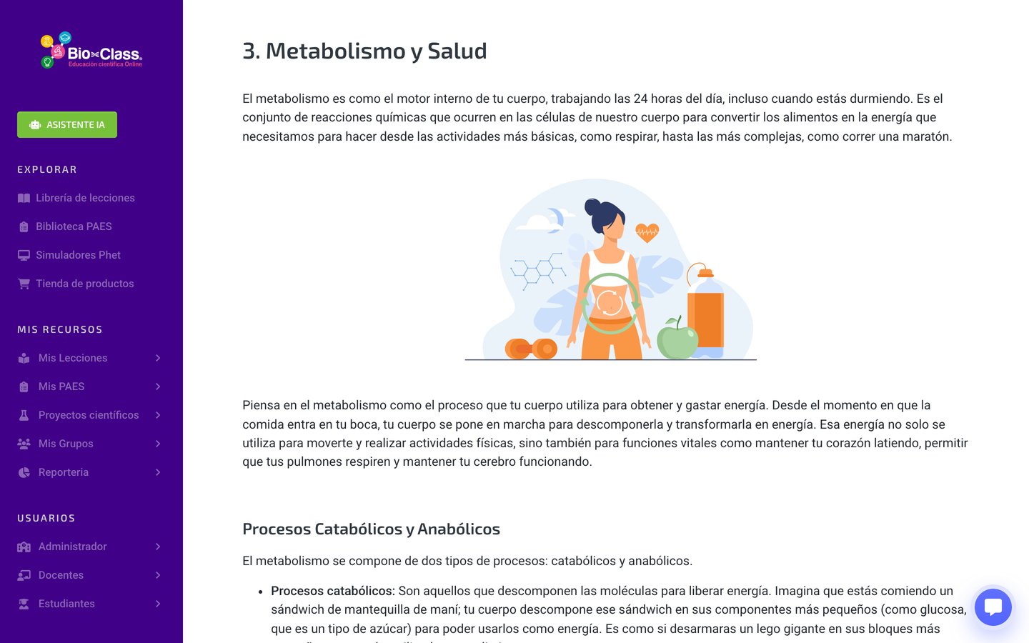Interior de una lección de contenido